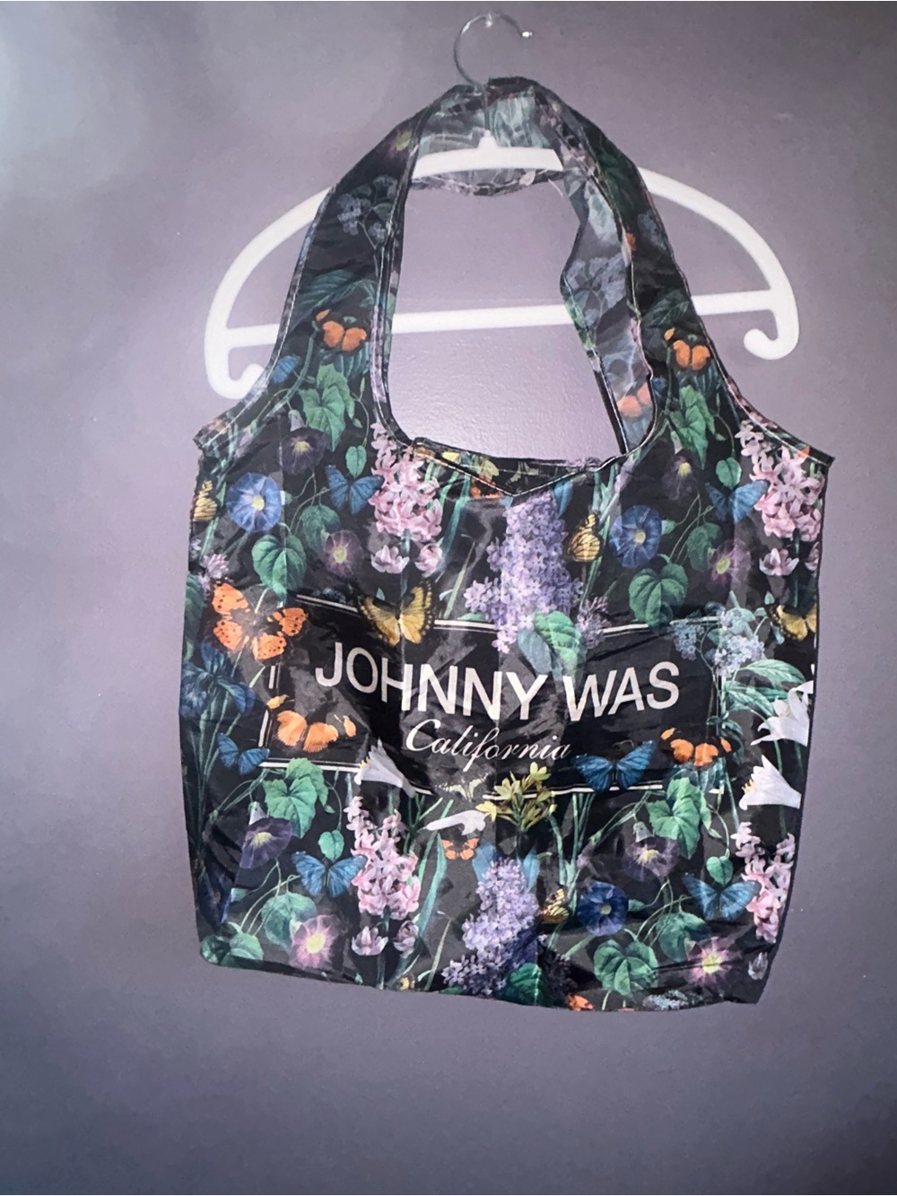 Johnny Was Black Floral & Butterfly Tote Bag